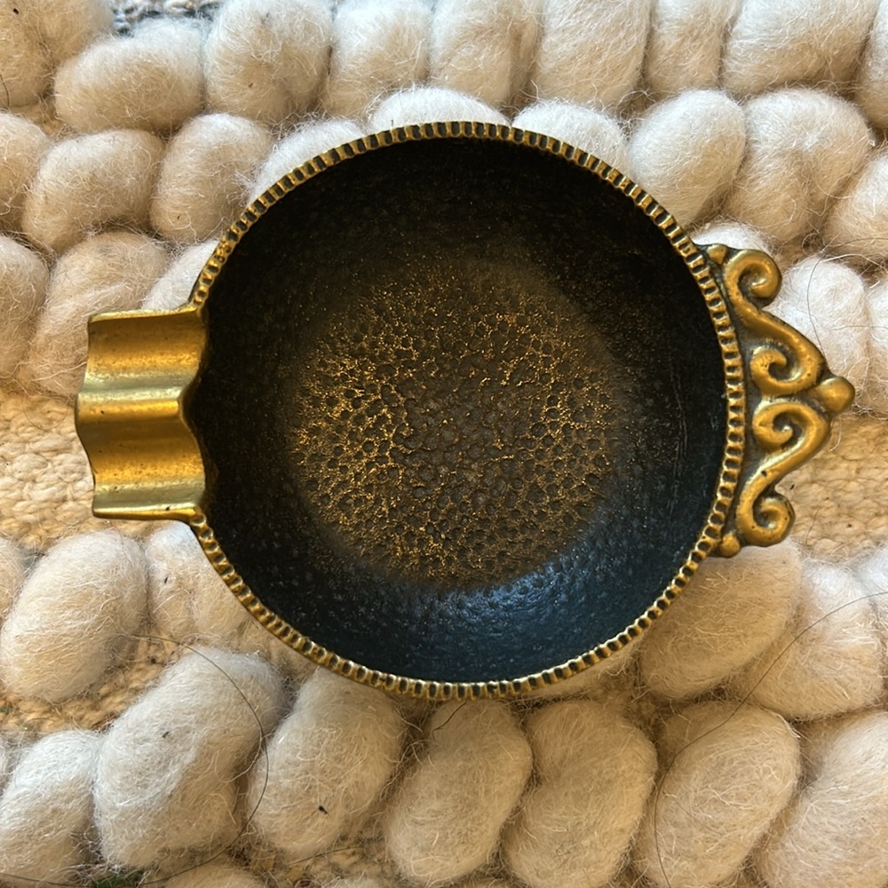 Vintage Nordia Made in Israel Mid Century Brass Round Ashtray.
